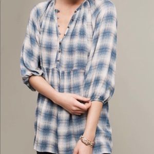Anthropologie Maeve Blue Plaid Calavan Tunic Top